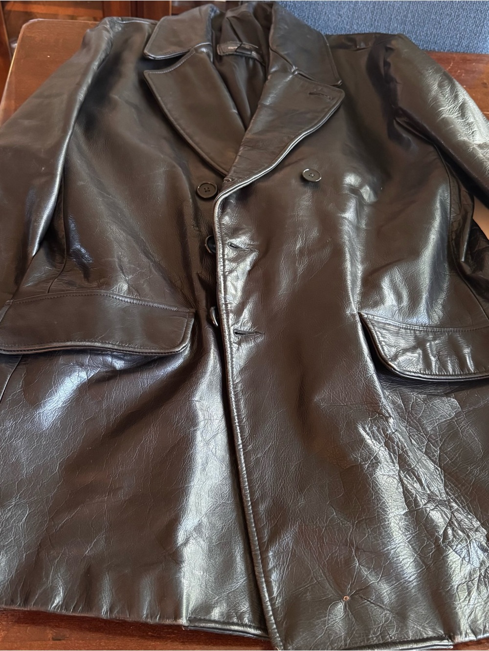 Banana Republic Black Leather Pea Coat